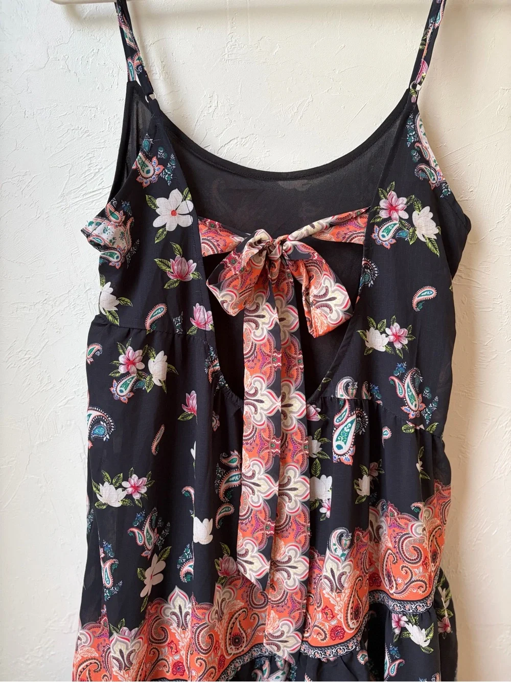 Boutique Paisley Floral Tiered Tie Back Midi Dress Size L